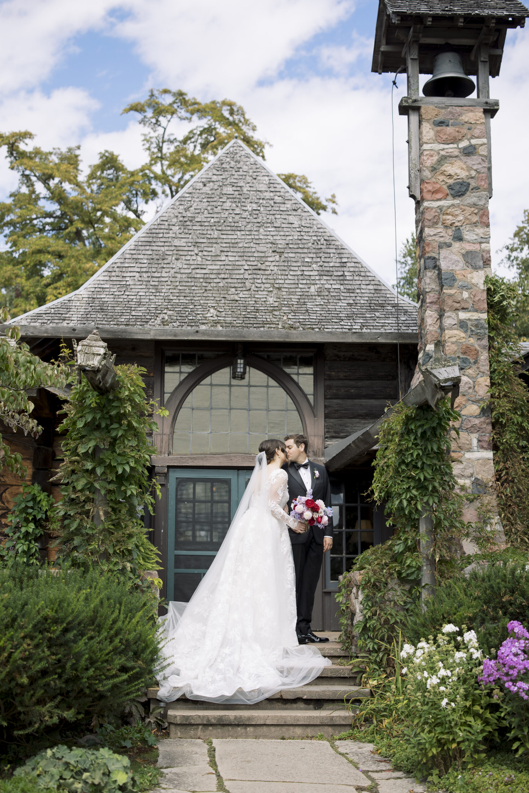 Couple outside of lodge at Stout's Island